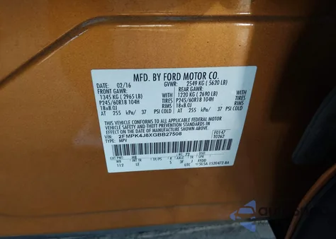 2016 Ford Edge Sel z USA, uszkodzony, nr VIN 2FMPK4J8XGBB27508